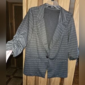 Maurices Sz 1 Charcoal/Silver Striped Blazer, Ruched Sleeves